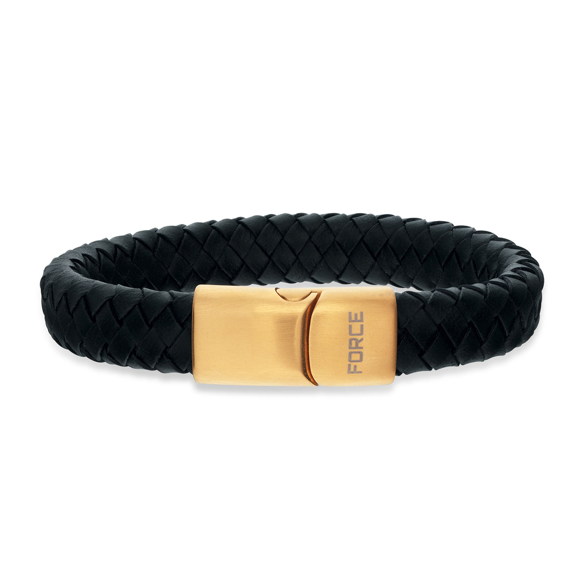 Scrouples - FORCE Herre armbånd sort flettet læder med forgyldt lås - Model: 03121,21