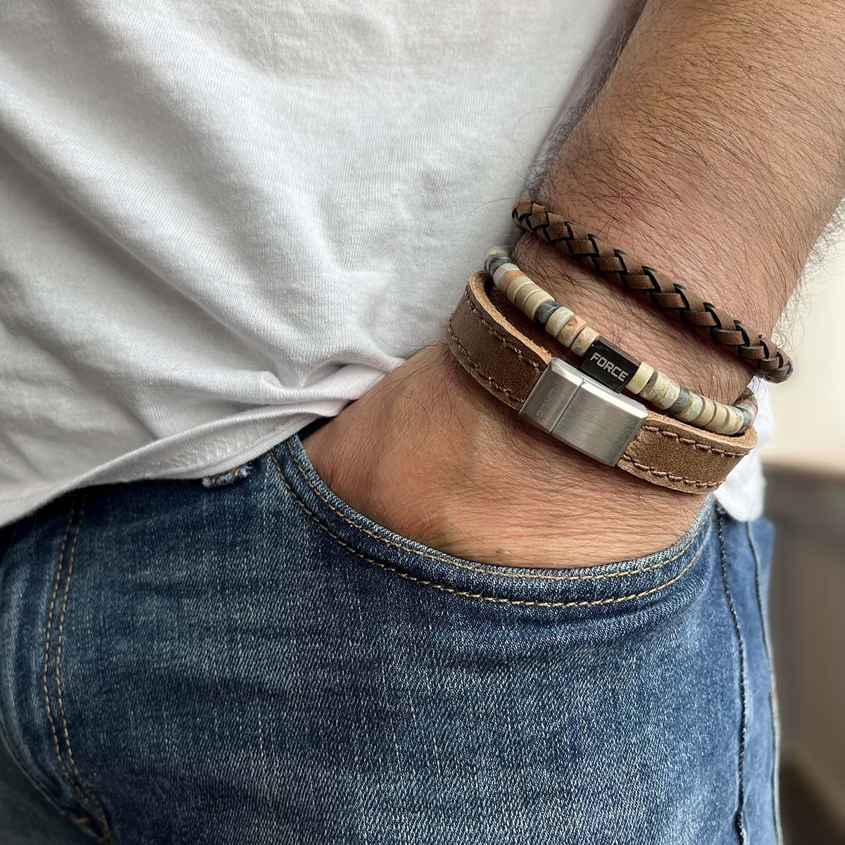 Scrouples - FORCE Herre armbånd brunt flettet læder - Model: 03251,21