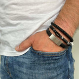Scrouples - FORCE Herre armbånd, sorte/grå sten i 21 cm - Model: 03361,21