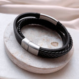 Scrouples - FORCE Herre armbånd sort flettet læder - Model: 04091A,M