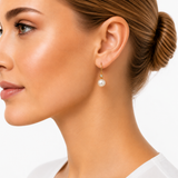 By Falk Jewellery - 14 kt. guld perle ørehænger med diamant 0,03ct w/si, 9,5 mm rund ferskvandskulturperle - Model: 2E-04/KU1HR100
