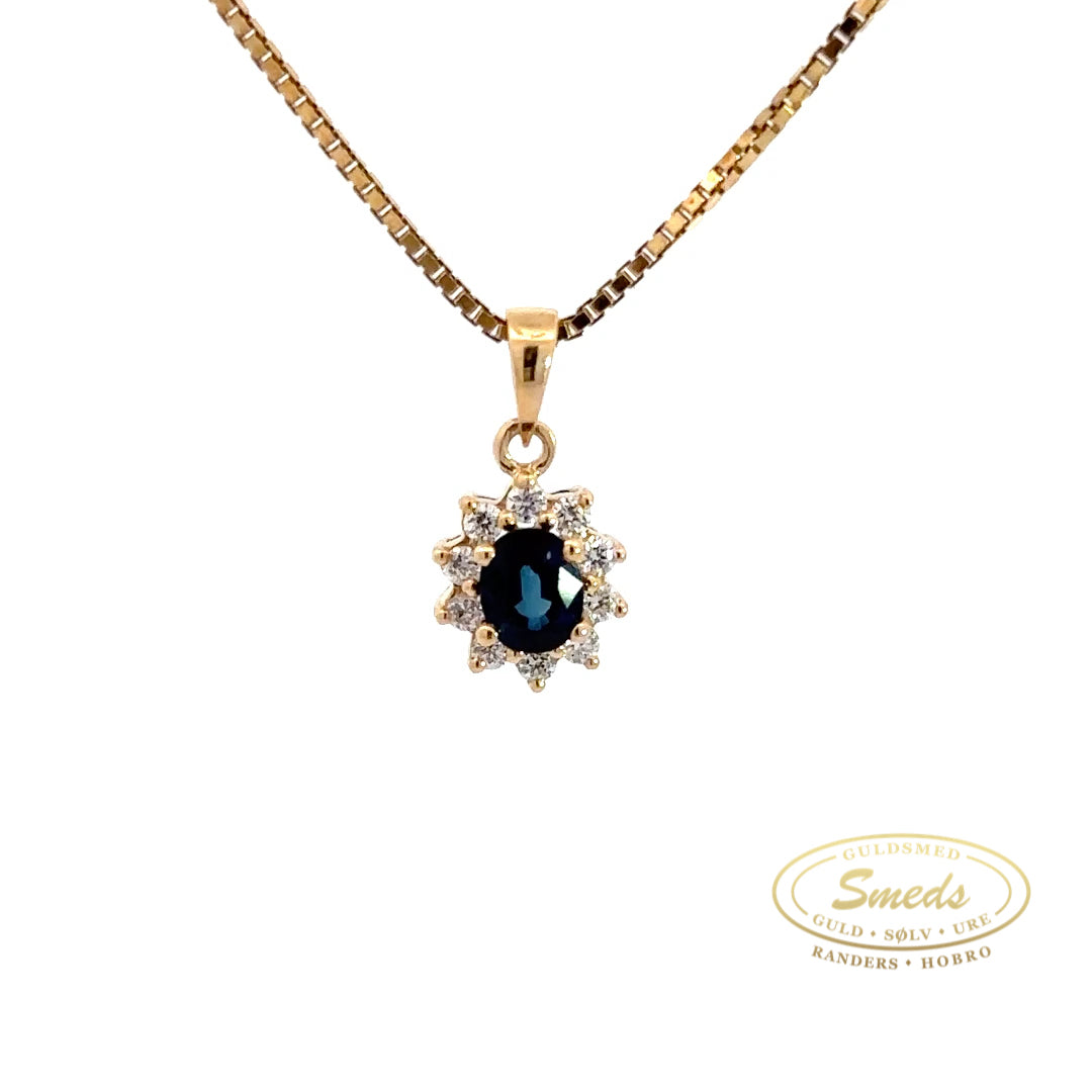 14kt diamantvedhæng m. safir + 0,15ct brillanter