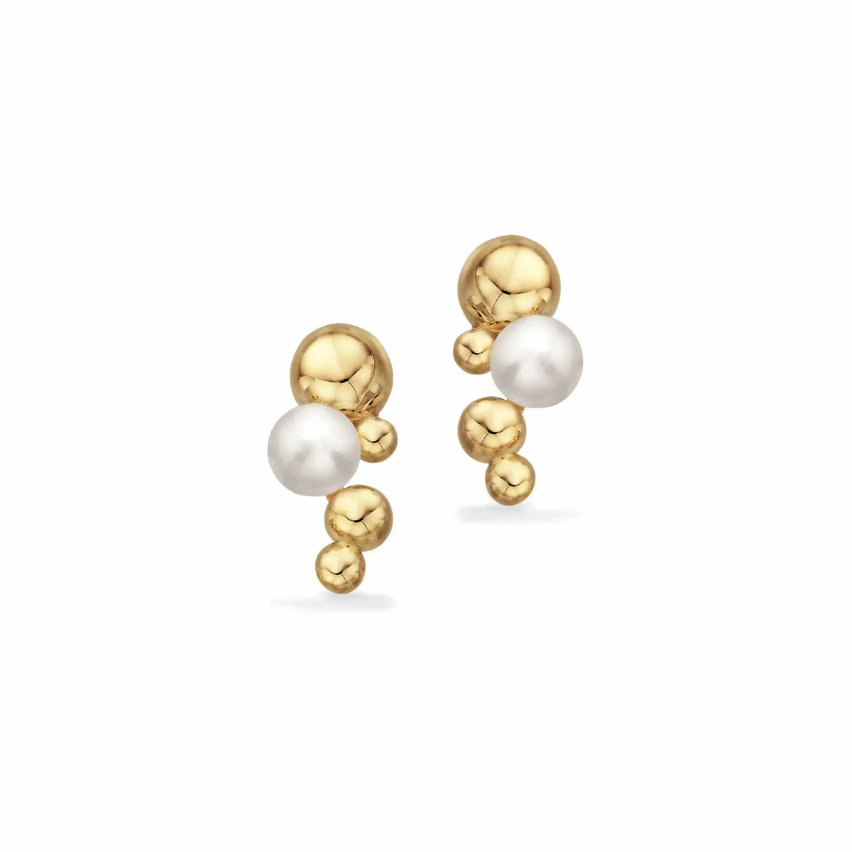 Scrouples - 8 kt guld ørestikkere, kugler med hvid ferskvandsperle - Model: 123563