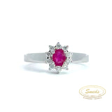 14 kt. Hvidguld roset ring med rubin og brillanter - Model: 40-22575