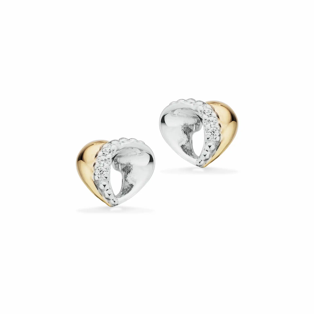 Scrouples - Sølv/8 kt guld ørestikkere, hjerte med syntetiske zirkoner - Model: 161012
