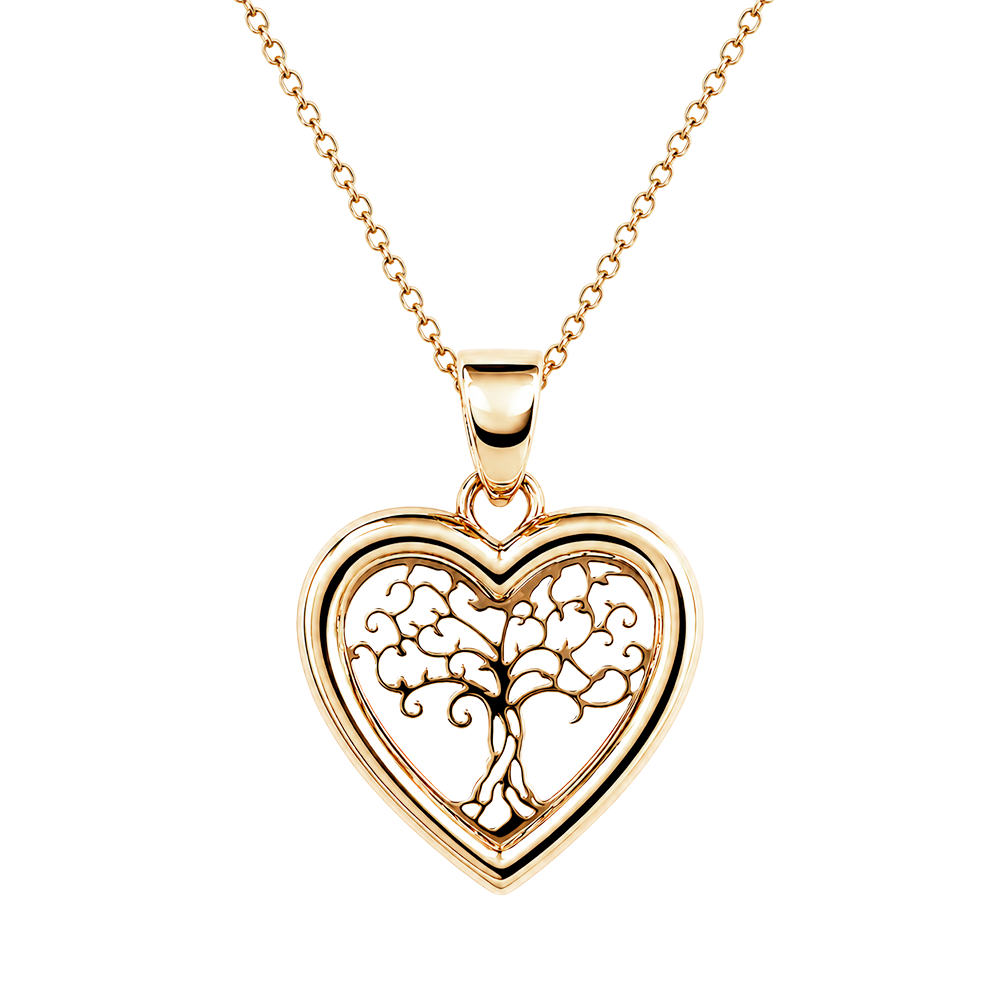 Aagaard Evergrow Hjertevedhæng med Livets Træ 8 Karat Guld og Forgyldt Kæde 45 cm - Model: 1680-G8-120-45