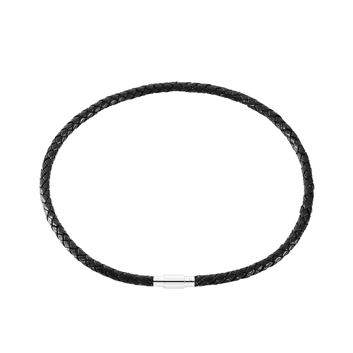 Aagaard Halskæde Mens Læder Collier Sort Flet Stål Lås 50 cm