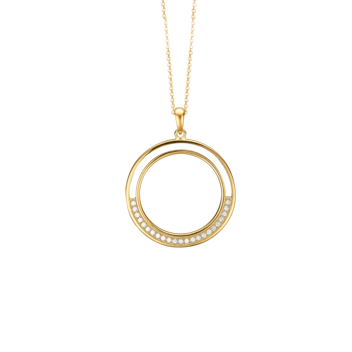 Aagaard Halskæde med Vedhæng Stor Cirkel Cubic Zirkonia Forgyldt Sterling Sølv 45 cm