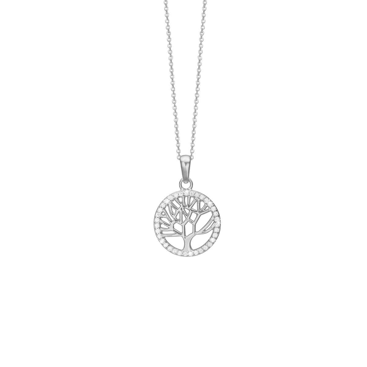 Aagaard Halskæde med Vedhæng Livets Træ Rundt Cubic Zirkonia Sterling Sølv 45 cm