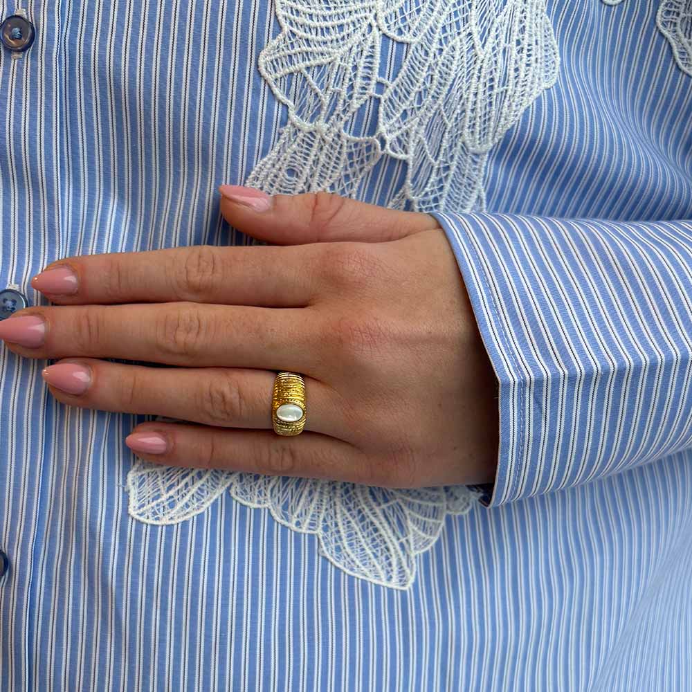 Aagaard Ring Perlemor Forgyldt Sterling Sølv