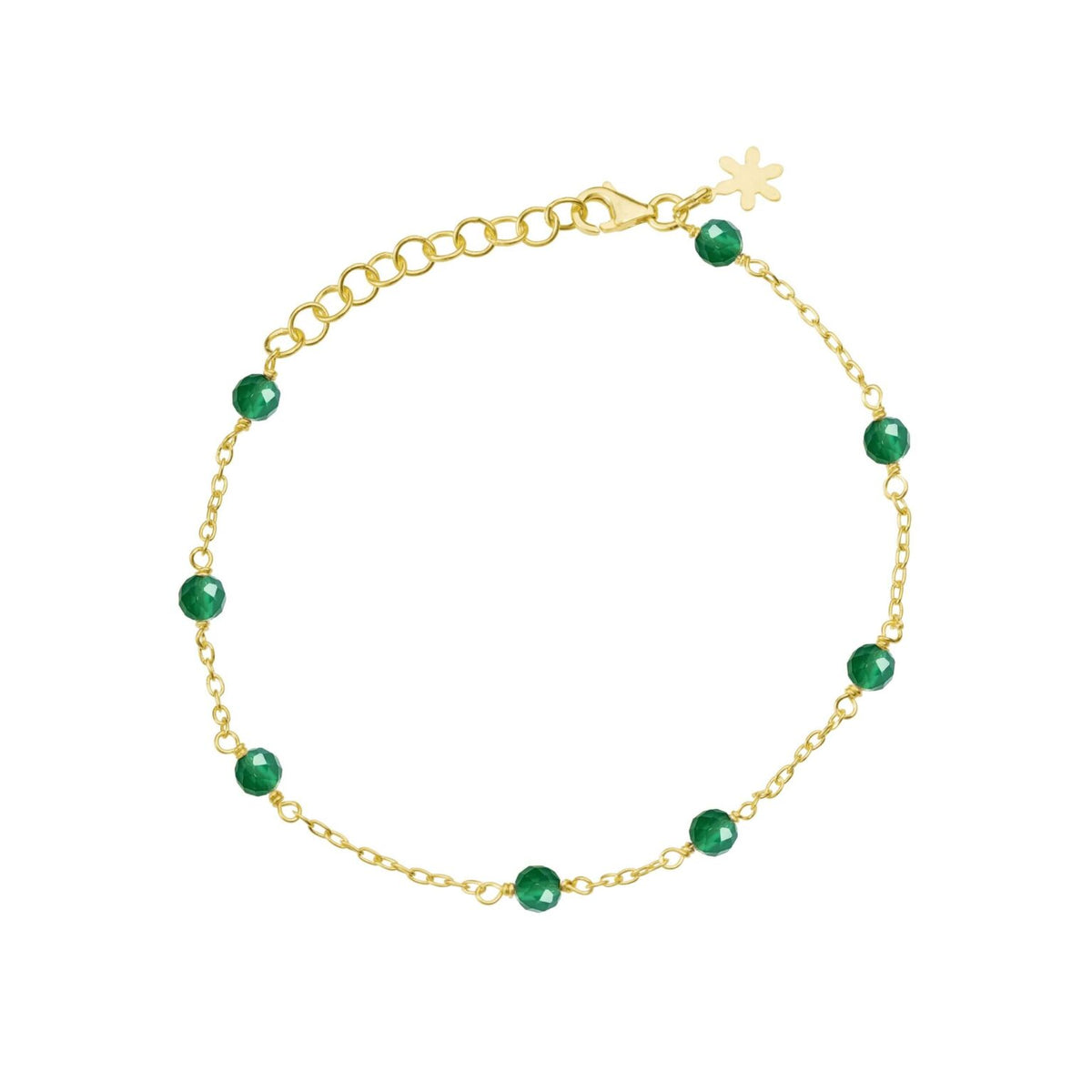 Susanne Friis Bjørner - Armbånd anker 16-20 cm, forgyldt sølv, grøn agat 4 mm kugle facet - Model: 1882-2-20-102
