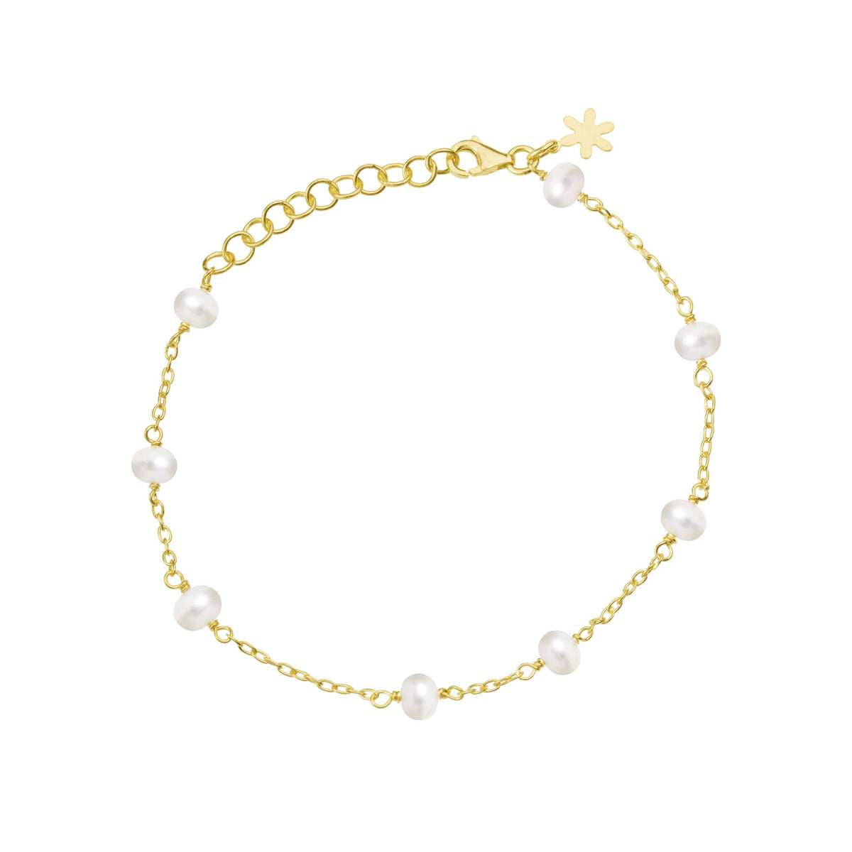 Susanne Friis Bjørner Armbånd anker 16-20 cm, forgyldt sølv, hvide ferskvandsperler