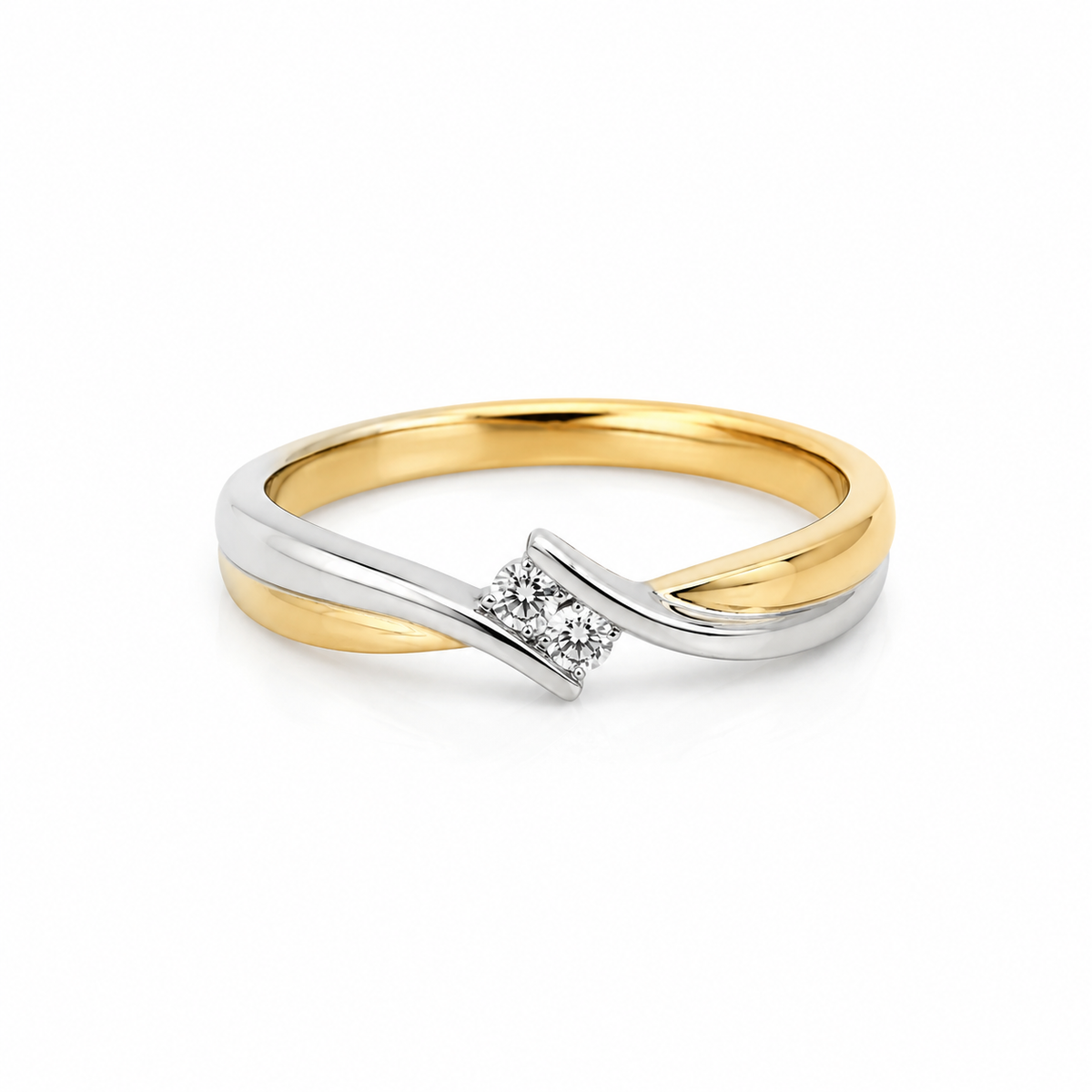 14KT. Diamant ring, rød & hv.guld, 0,06ct TW/SI
