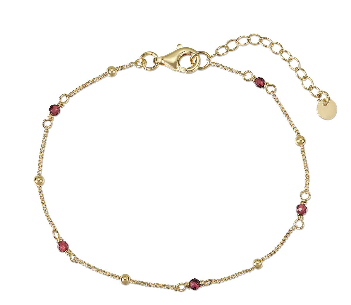 L&G - Armbånd i forgyldt sølv med granat, 16+3 cm