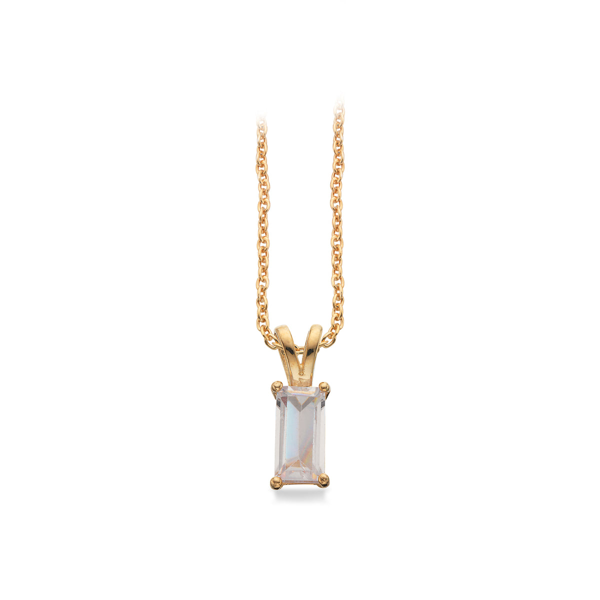 Scrouples - 8 kt. guld vedhæng, baguette synt. zir m/sølv forgyldt kæde - Model nr.: 211043