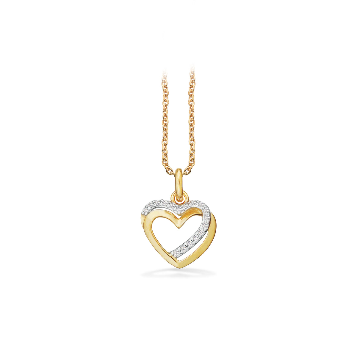 Scrouples - 8 kt guld vedhæng, hjerte med syntetiske zirkoner og forgyldt kæde - Model: 214193