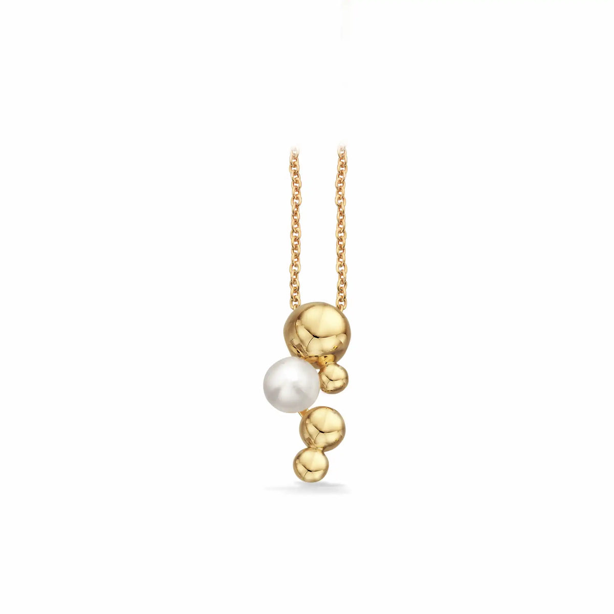 Scrouples - 8 kt guld vedhæng, kugler og ferskvandsperle med forgyldt kæde - Model: 214353
