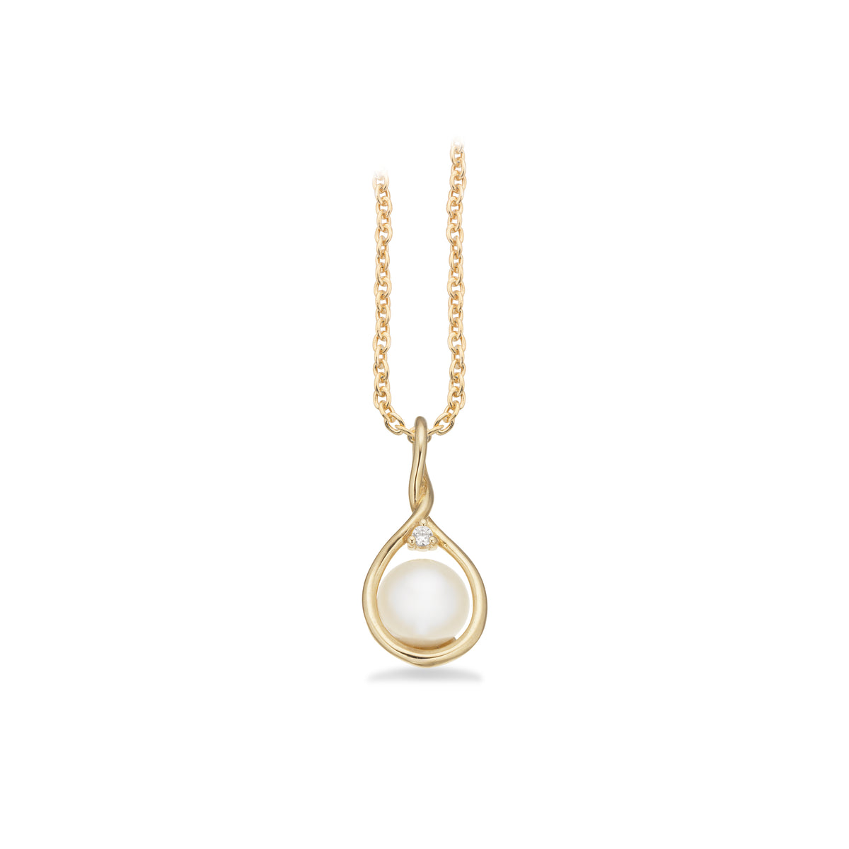 Scrouples - 8 kt guld vedhæng med perle og zirkon, forgyldt kæde - Model: 215823