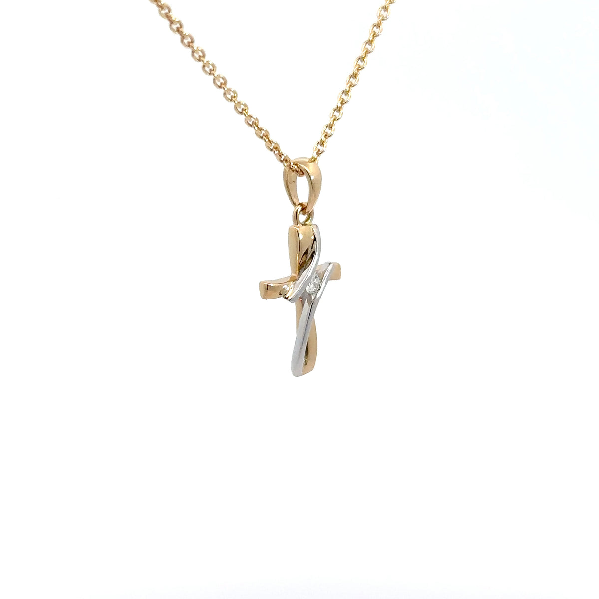Amore Jewelry - 14 kt. guld vedhæng, kors med diamant, 0,03ct w/si - 20-22143