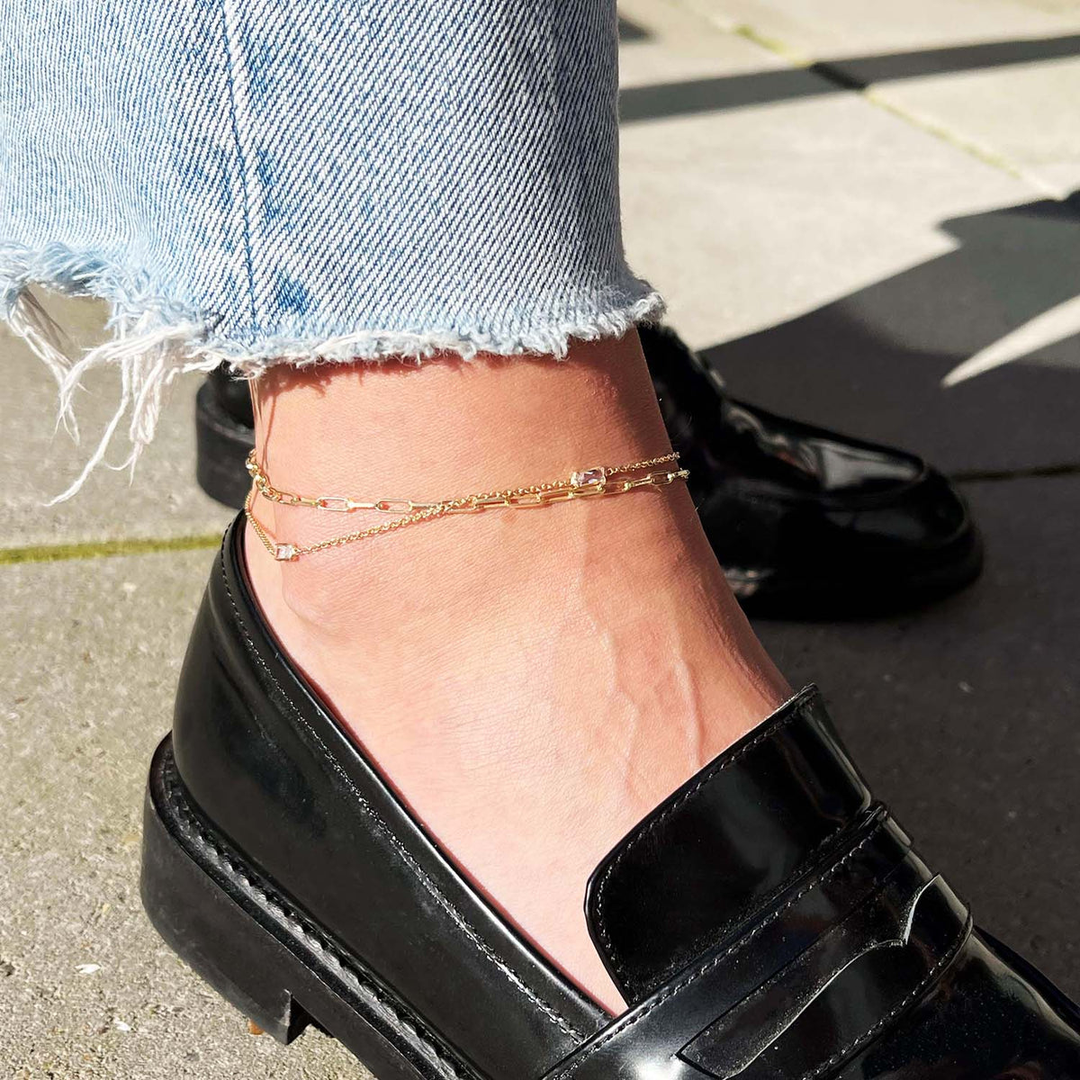 Scrouples - Ankelkæde baguette syntetisk zirkon, forgyldt - Model: 3598,25