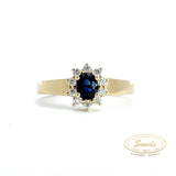 roset ring med blå safir og diamanter
