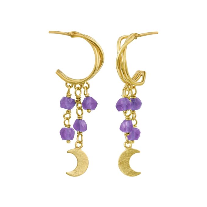 Susanne Friis Bjørner - Forgyldt creol med måner og amethyst - Model: 5681-2-118