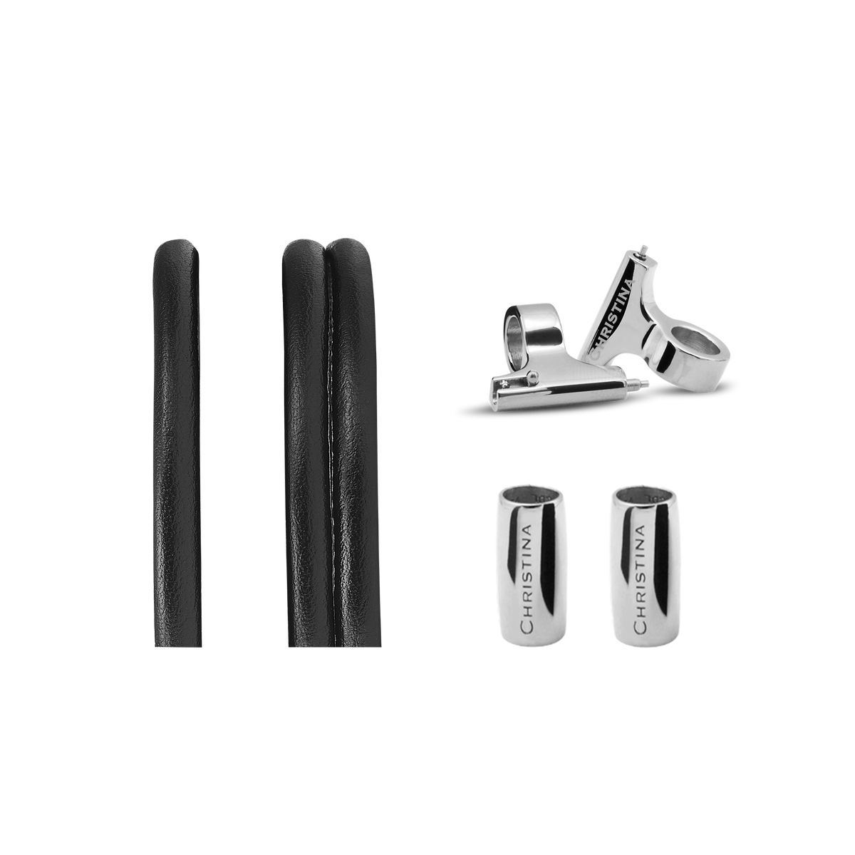 Christina Lædersæt sort 16 mm i stål – model 604-4-16SBLACK