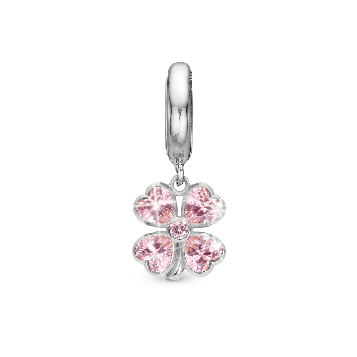 Christina Pink Heart Clover charm i sølv – model 610-S135