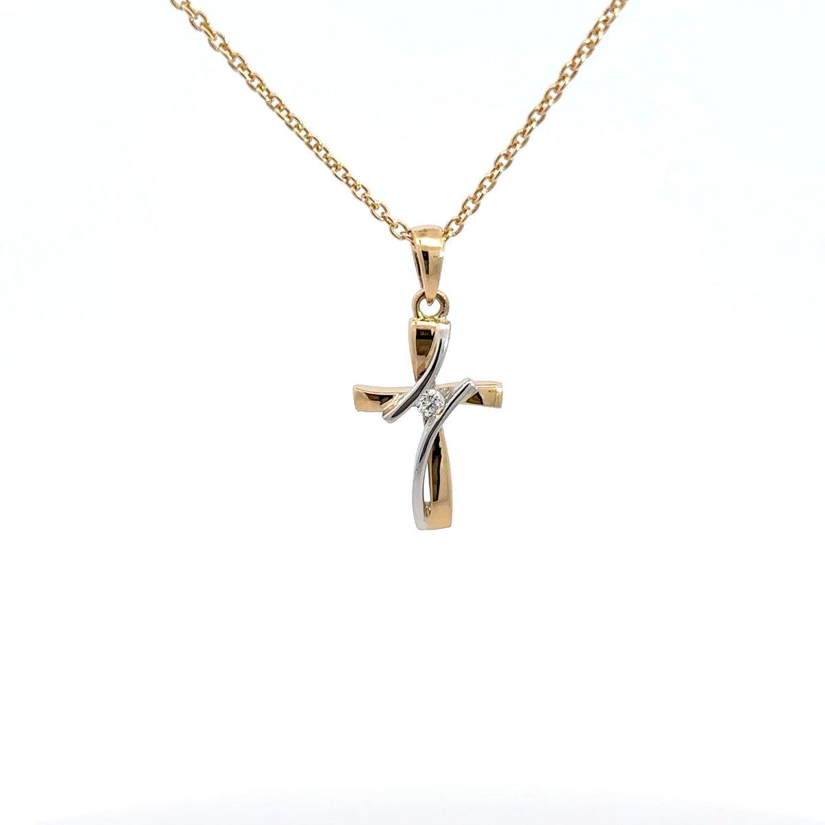 Amore Jewelry - 14 kt. guld vedhæng, kors med diamant, 0,03ct w/si - 20-22143