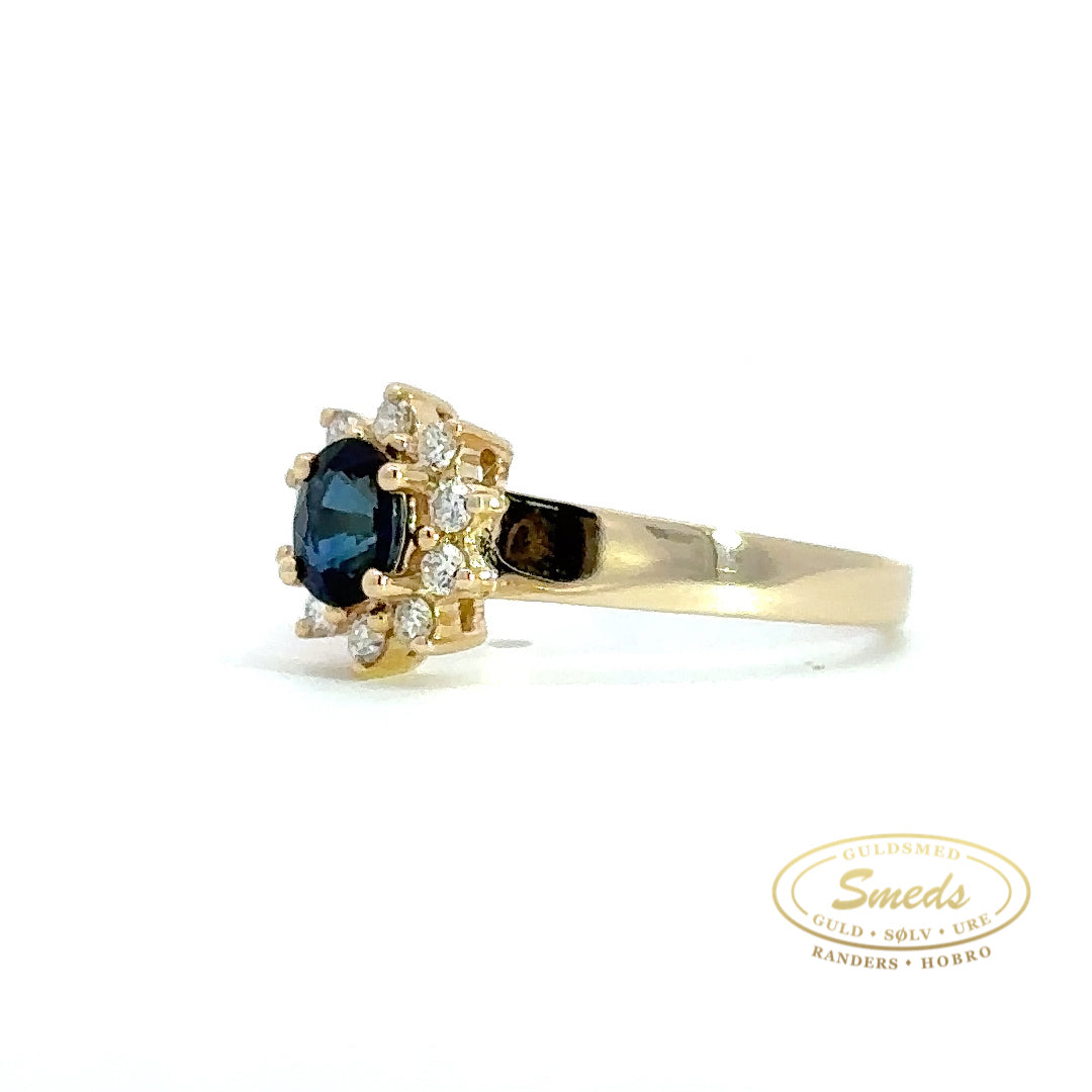 14 kt. Guld roset ring med Safir og brillanter 0,15ct tw/si - Model: 40-22573