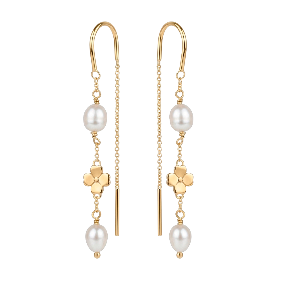 Christina Jewelry - Clover & Pearl ørehængere, forgyldt sølv - Model: 670-G108