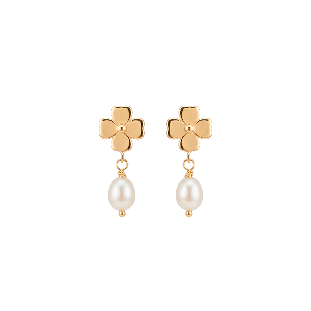 Christina Jewelry - Clover & Pearl ørestikker, forgyldt sølv - Model: 671-G153