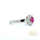 14 kt. Hvidguld roset ring med rubin og brillanter - Model: 40-22575