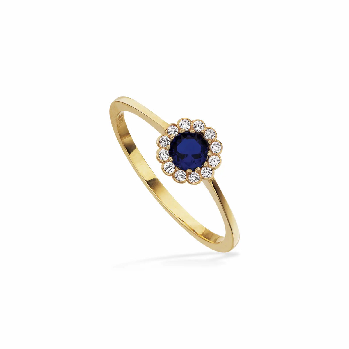 Scrouples - 8 kt. guldring, roset med blå og hvide syntetiske zirkoner - Model: 713953