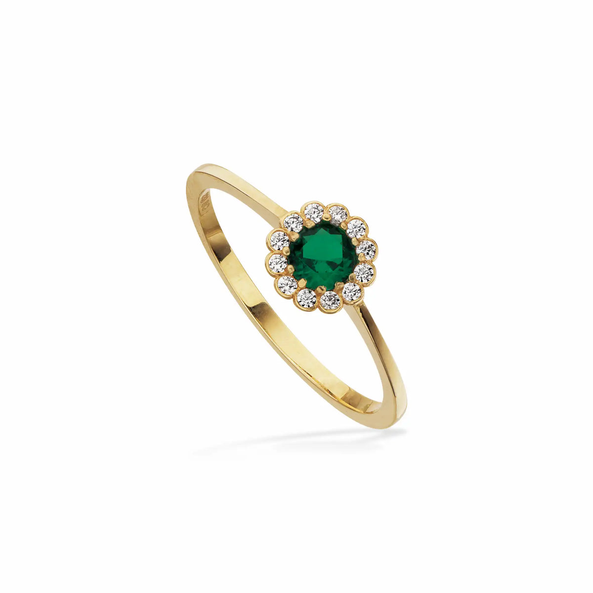 Scrouples - 8 kt. guldring, roset med grøn og hvide syntetiske zirkoner - Model: 713963