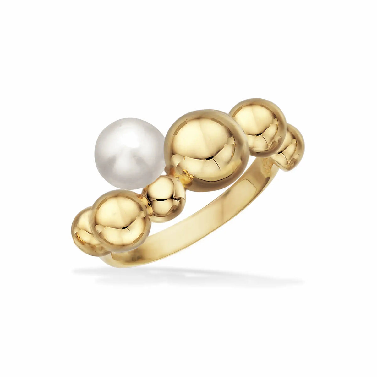 Scrouples - 8 kt. guldring, kugler og hvid ferskvandsperle - Model: 714193