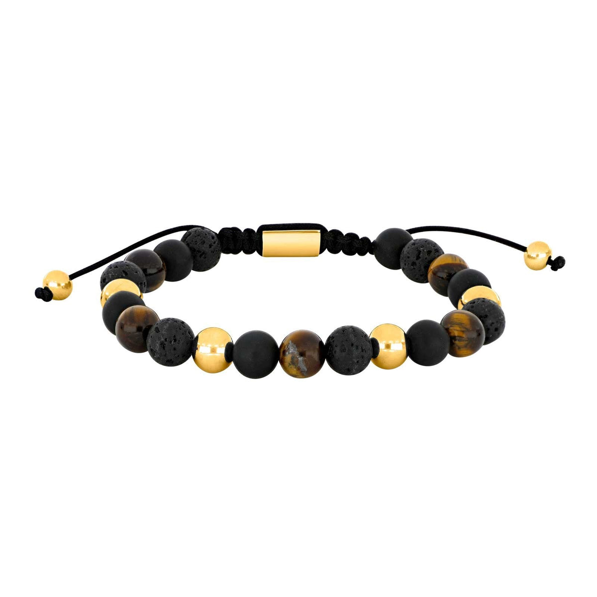 SON of NOA SON armbånd sort agate/lava/tigerøje og IP gold 8mm