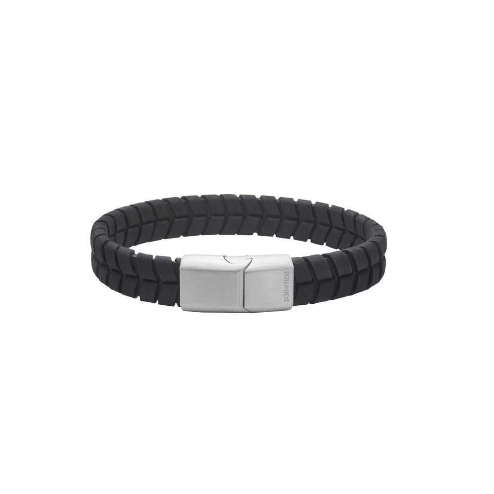 Son of noa - Herrearmbånd i sort kalveskind, 12 mm, 21 cm