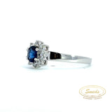14 kt. Hvidguld roset ring med safir og brillanter 0,15ct tw/si - Model: 40-22574