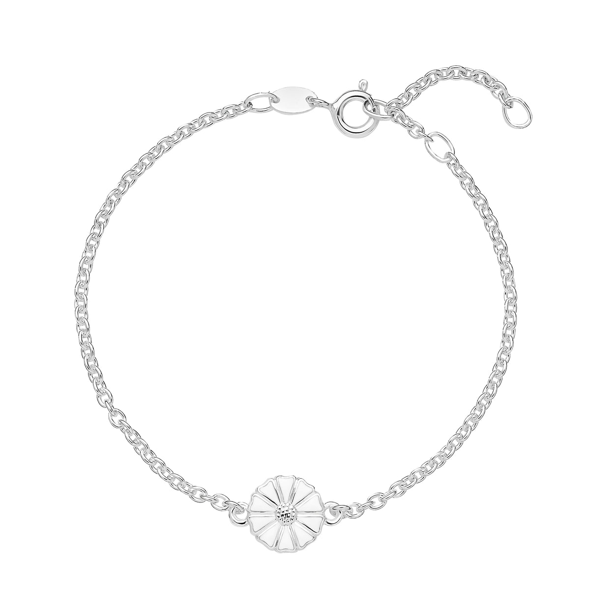 Lund Copenhagen Marguerit armbånd 9mm hvid emalje 16-17-19cm i sølv – model 901009-H
