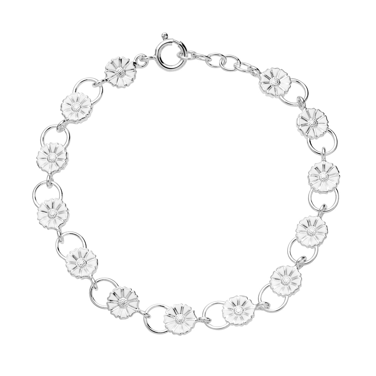 Lund Copenhagen Marguerit armbånd med 13x7,5mm hvid emalje i sølv – model 901075-H