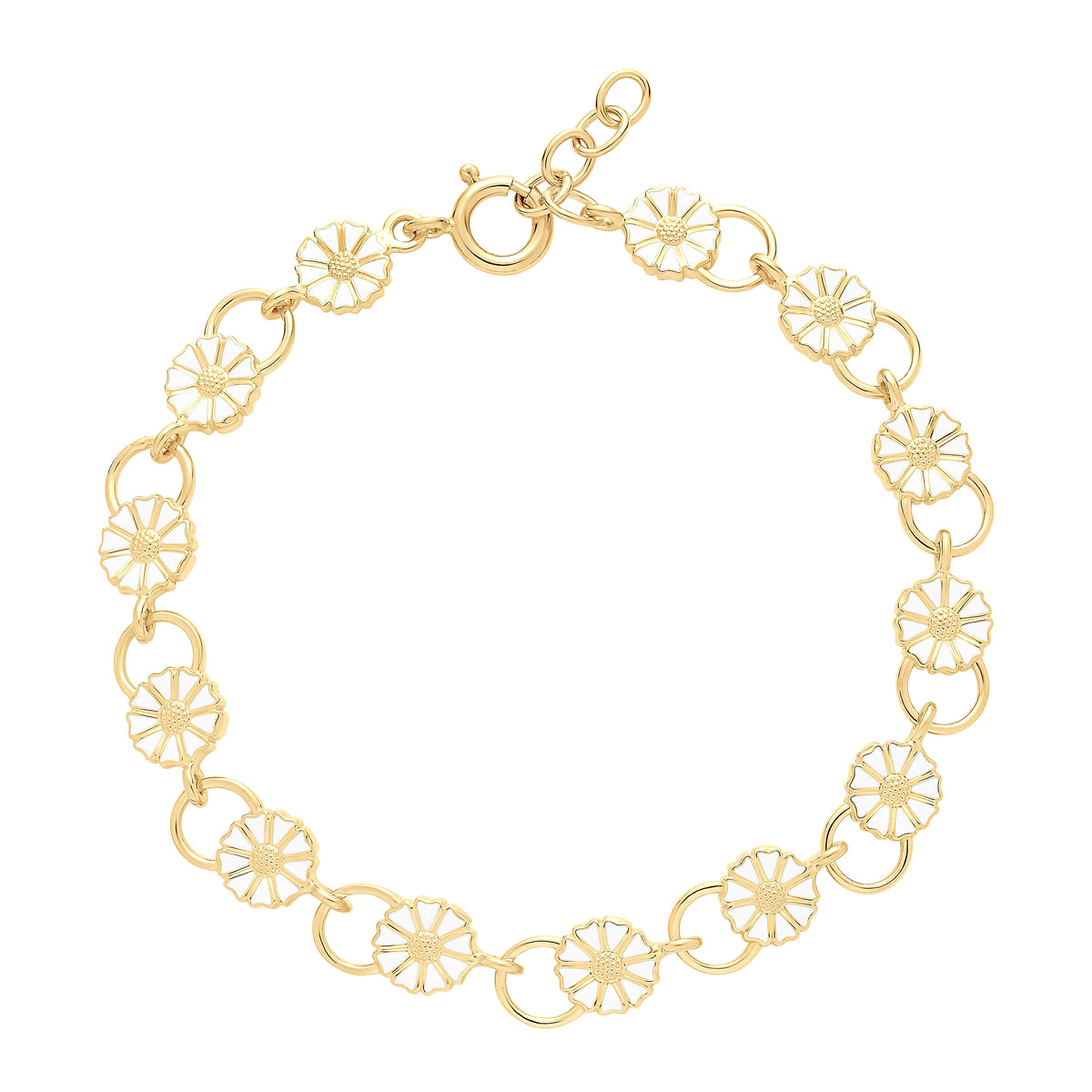 Lund Copenhagen Marguerit armbånd med 13x7,5mm hvid emalje 19-21cm i forgyldt sølv – model 901075-M