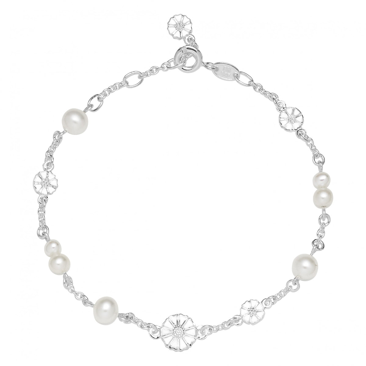 Lund of Copenhagen - Armbånd med margueritter og ferskvandsperler, sølv - Model: 9015074-33-H