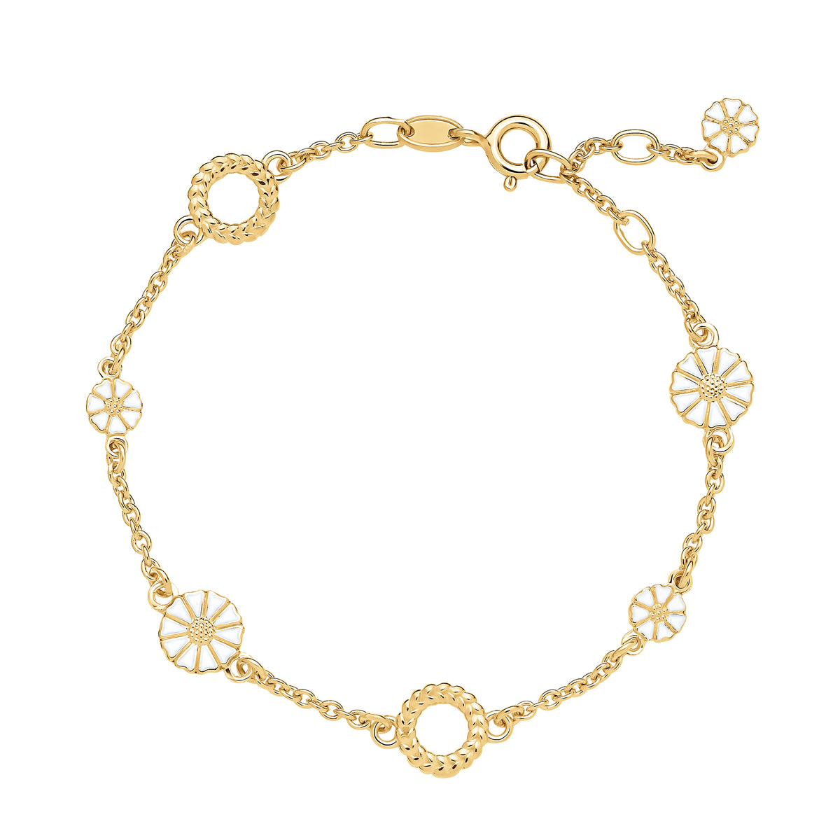 Lund of Copenhagen - Armbånd med margueritter og åbne cirkler, forgyldt sølv - Model: 9015090-M