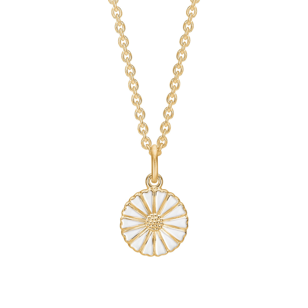 Lund Copenhagen - Marguerit collier forgyldt sølv 11mm vedhæng, hvid emalje - Modelnr.: 902011-M