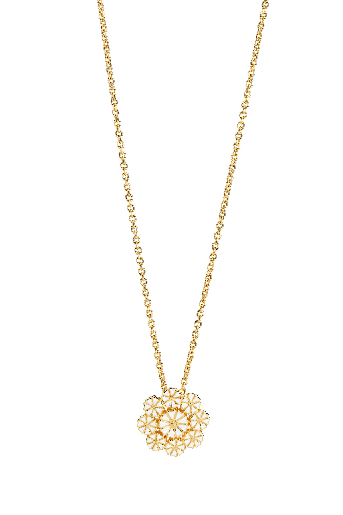 Lund Copenhagen Marguerit collier blomst 1x7,5 8x5mm hvid emalje 42-45-48cm i forgyldt sølv – model 902027-M