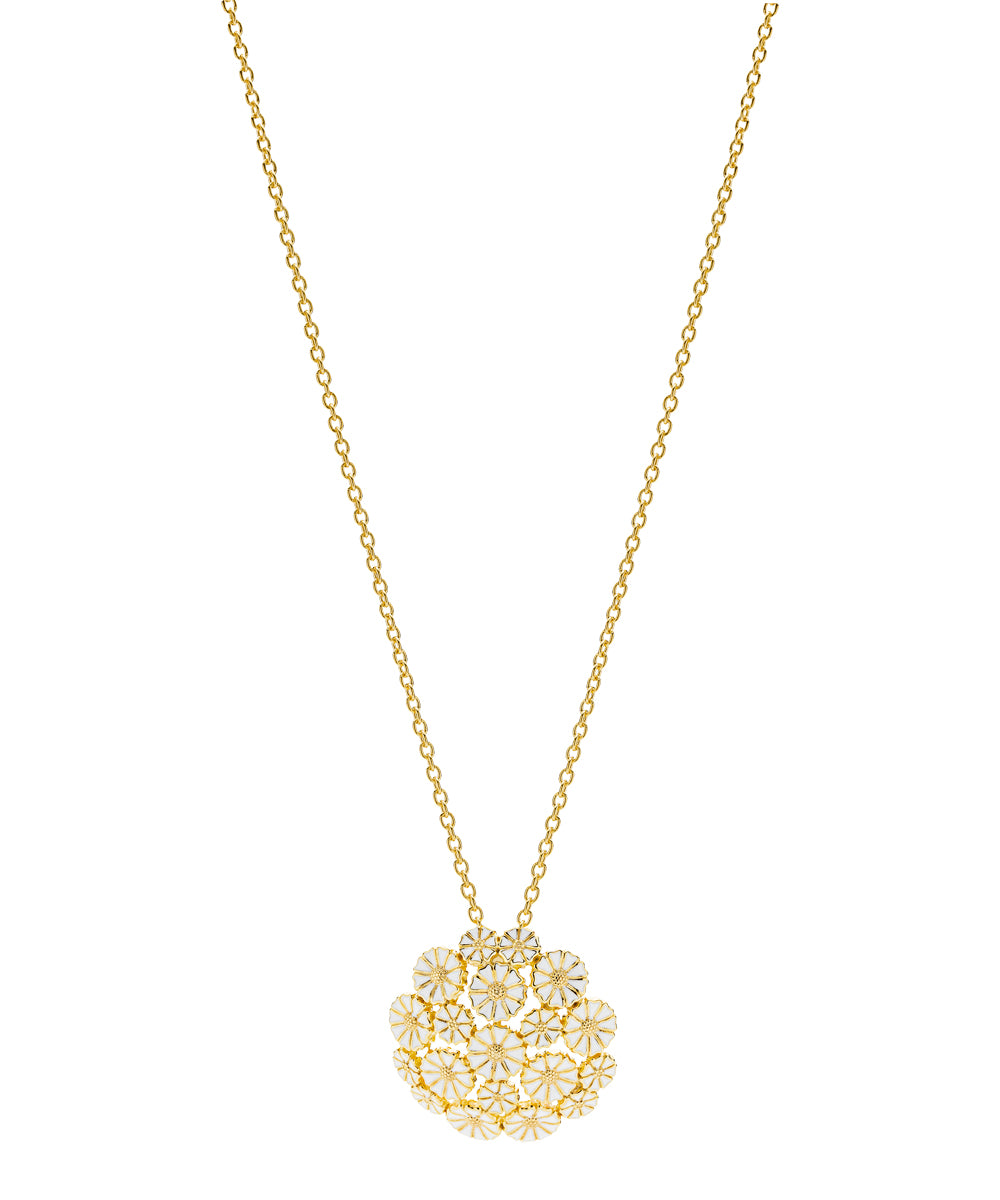 Lund Copenhagen Marguerit collier m. vedhæng 9x5mm 10x7,5mm hvid emalje 80cm i forgyldt sølv – model 90207580-19-M