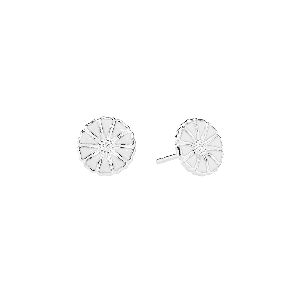 Lund Copenhagen Marguerit ørestik 9mm hvid emalje i sølv – model 909009-4-H