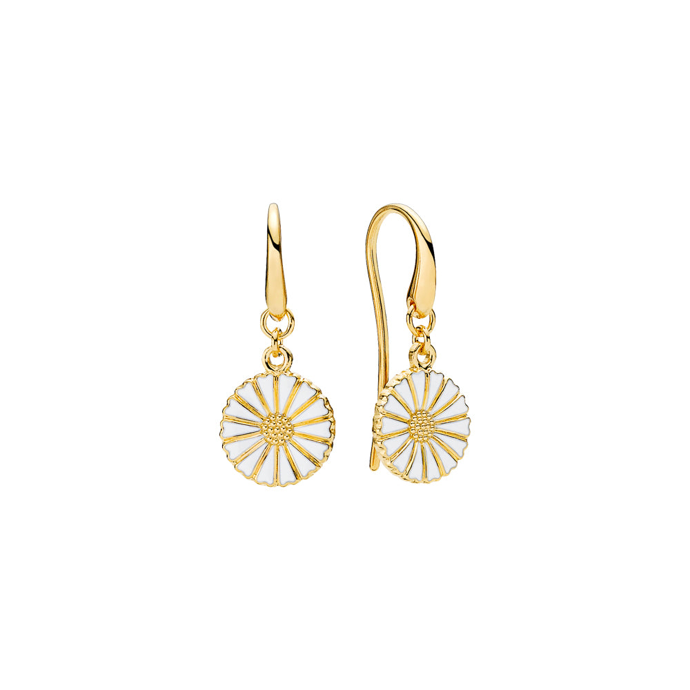 Lund Copenhagen Marguerit ørehænger 11mm hvid emajle i forgyldt sølv – model 909011-2-M