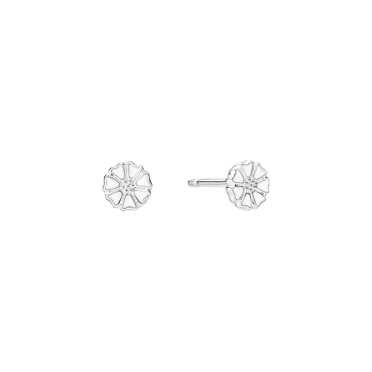 Lund Copenhagen Marguerit ørestik mikro 5mm med hvid emalje i sølv – model 909050-4-H